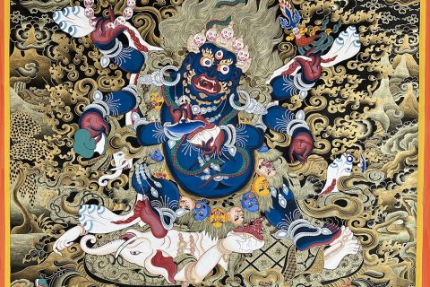编号188-958493：黑金唐卡-六臂玛哈嘎拉（100*70CM左右）