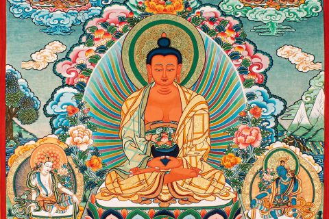 编号188-965967：彩绘唐卡-阿弥陀佛·极乐净土（100*70CM左右）