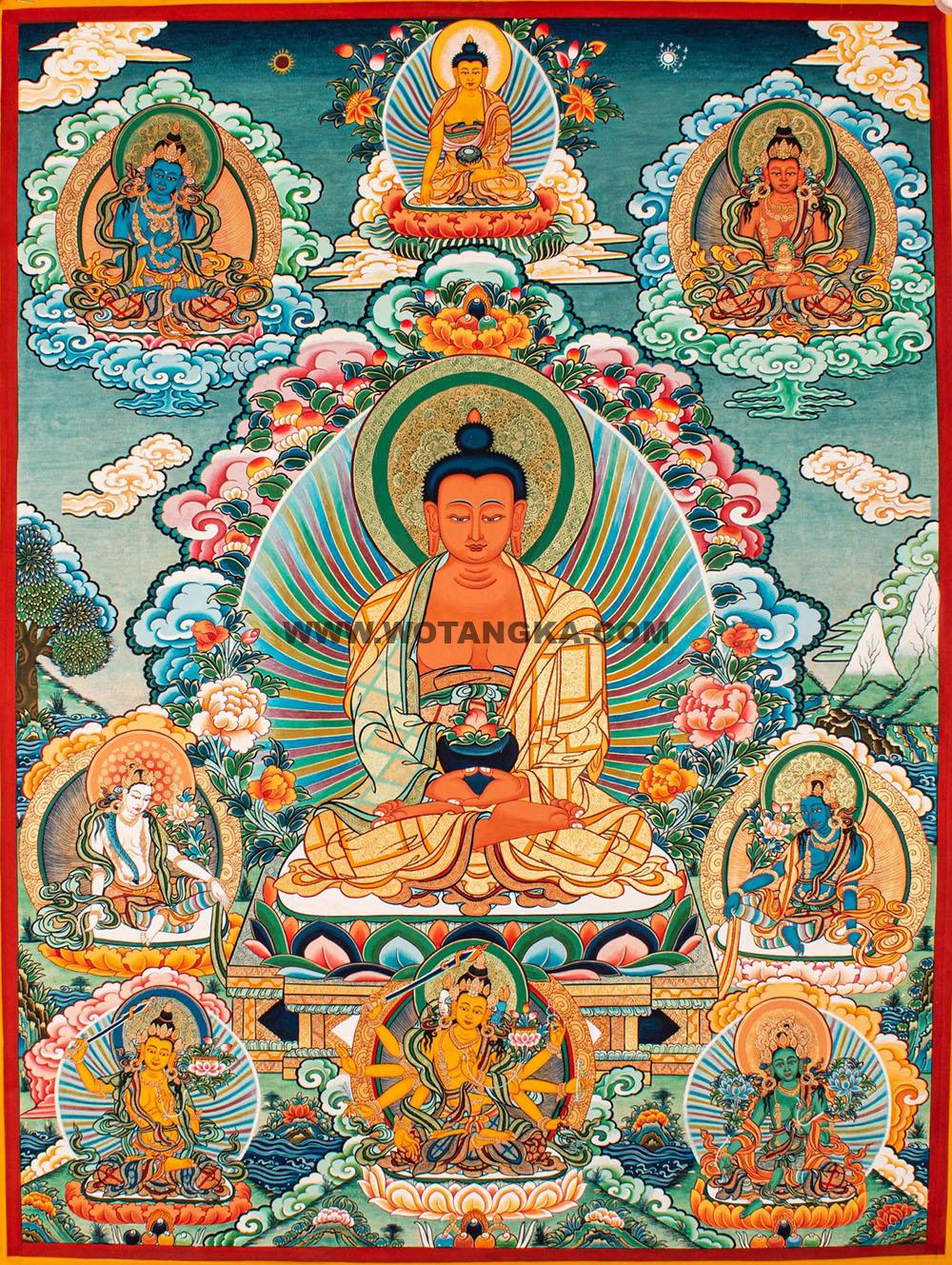 编号188-965967:彩绘唐卡-阿弥陀佛·极乐净土(100*70CM左右)