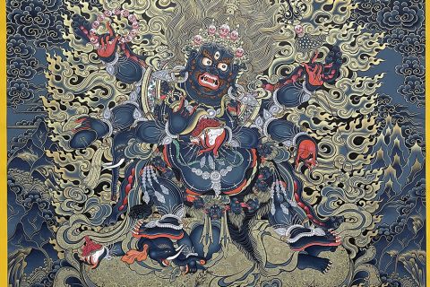 编号188-966061：黑金唐卡-六臂玛哈嘎拉（100*70CM左右）