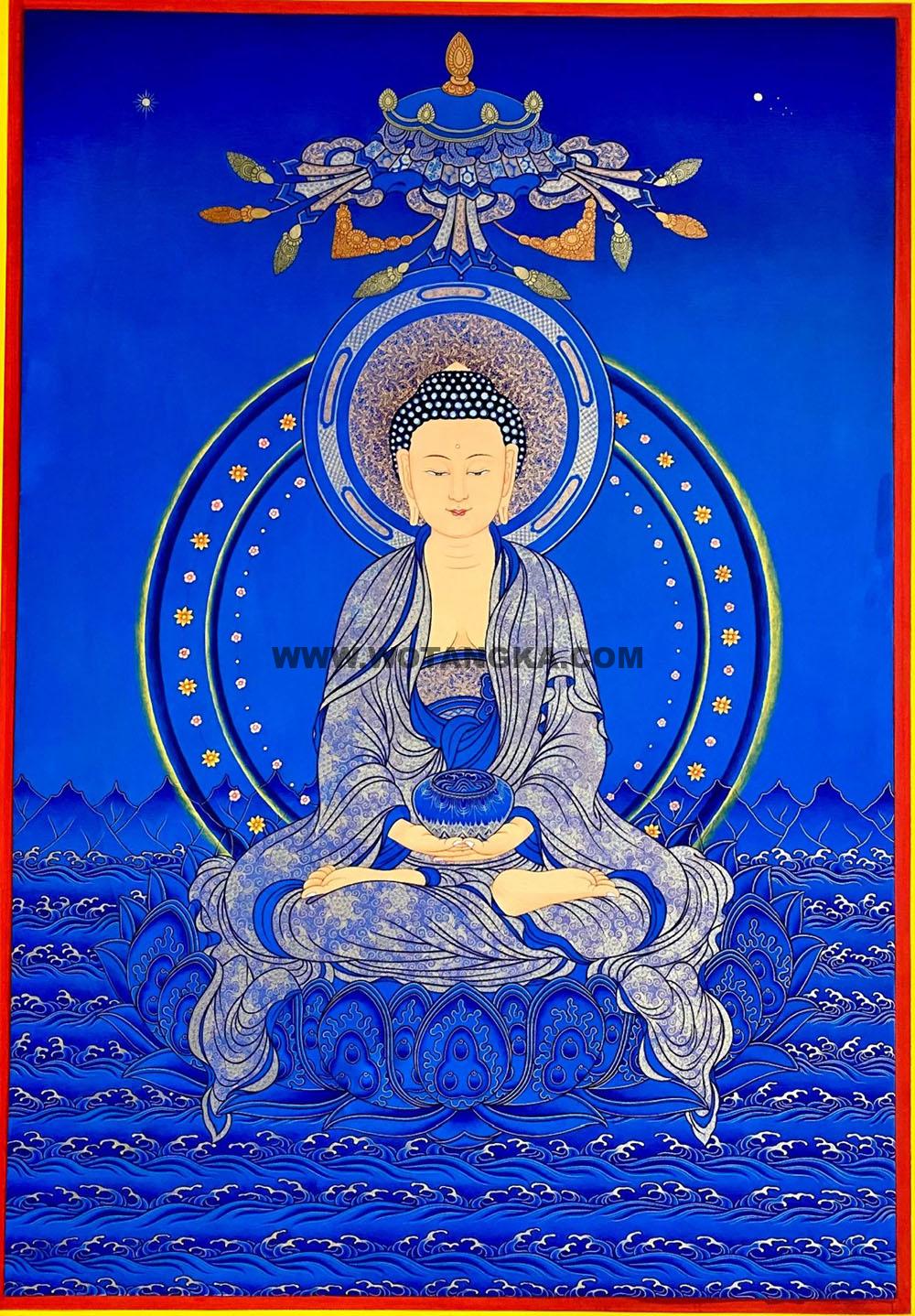 热贡-多杰才旦·画院:蓝金唐卡-阿弥陀佛(60*45CM左右)