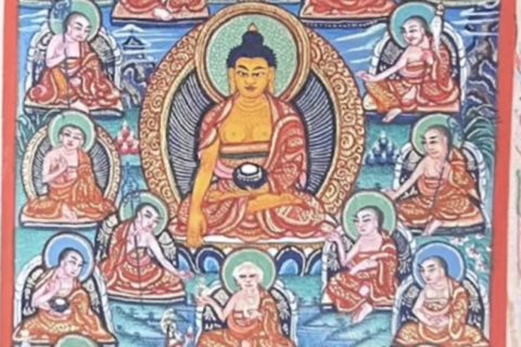 编号118-1481253：彩绘小唐卡-释迦牟尼佛·十八罗汉（长方形·5*4CM左右）