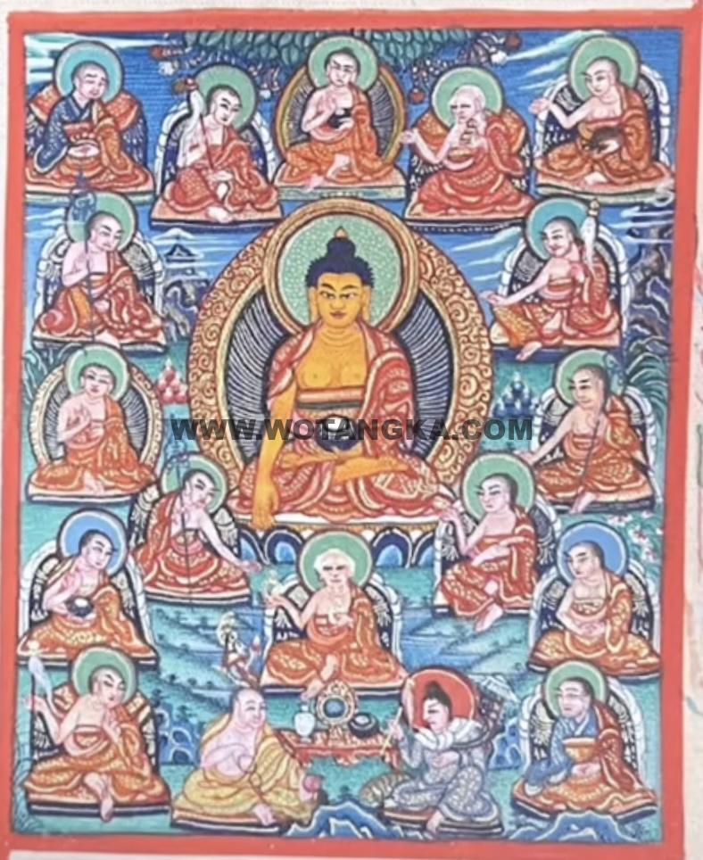 编号118-1481253：彩绘小唐卡-释迦牟尼佛·十八罗汉（长方形·5*4CM左右）