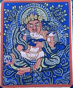 编号118-1529118:蓝金小唐卡-红财神(长方形·5*4CM左右)