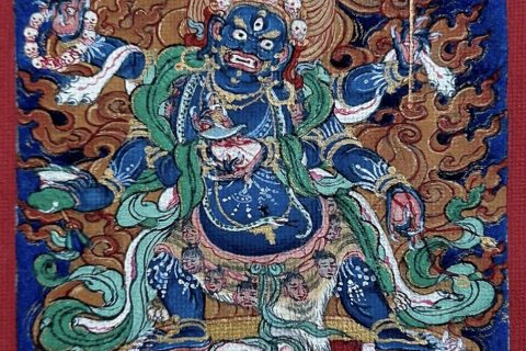 编号118-1584087：彩绘小唐卡-六臂玛哈嘎拉（长方形·5*4CM左右）
