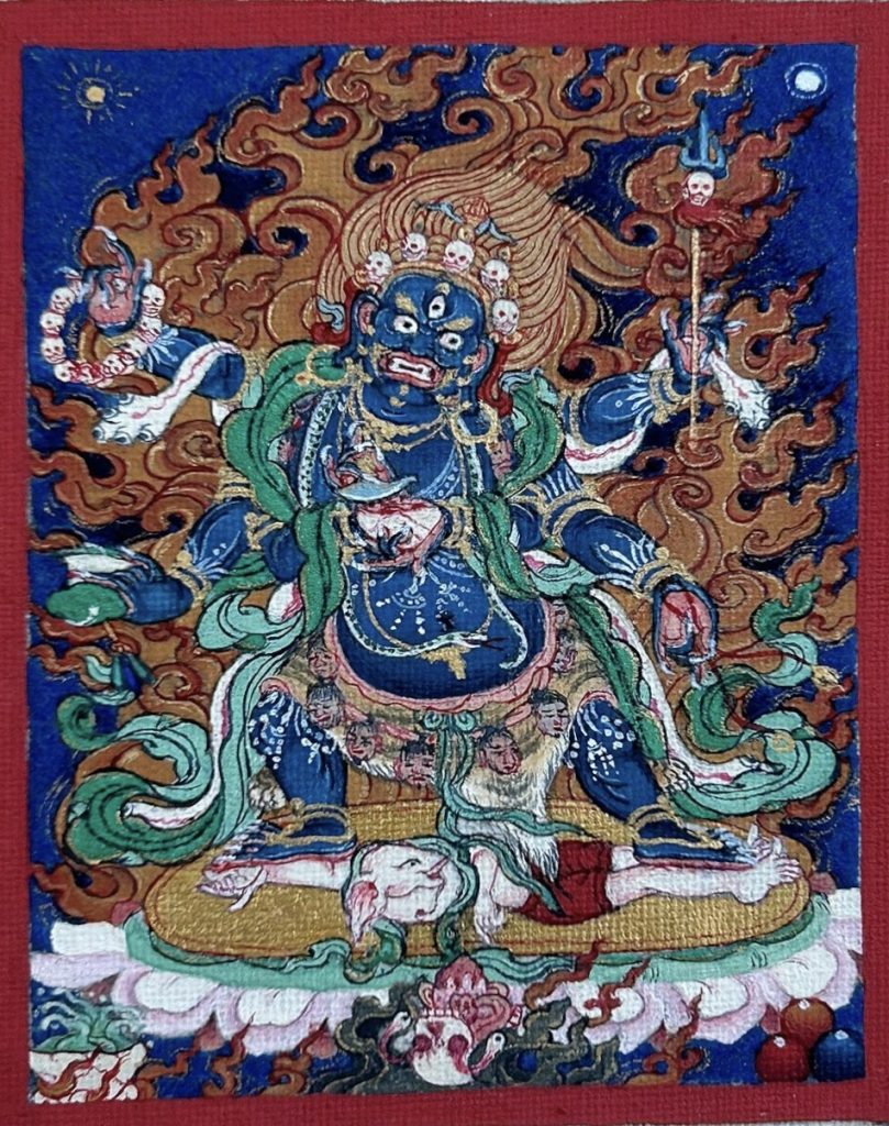编号118-1584087：彩绘小唐卡-六臂玛哈嘎拉（长方形·5*4CM左右）