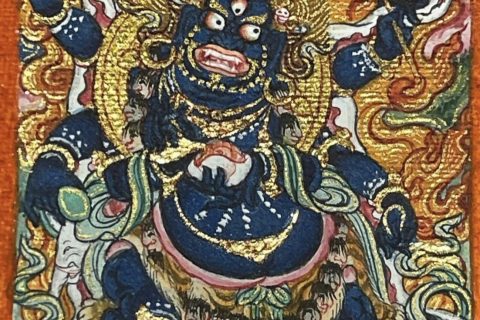编号118-1594106：彩绘小唐卡-六臂玛哈嘎拉（长方形·5*4CM左右）