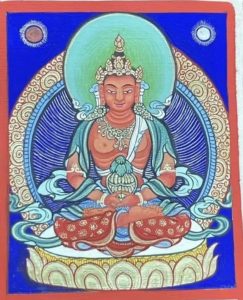 编号118-1662538:彩绘小唐卡-长寿佛(长方形·5*4CM左右)