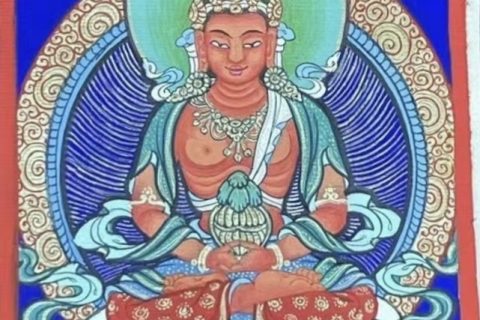 编号118-1662538：彩绘小唐卡-长寿佛（长方形·5*4CM左右）