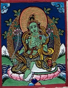 编号118-1868789:彩绘小唐卡-绿度母(长方形·5*4CM左右)