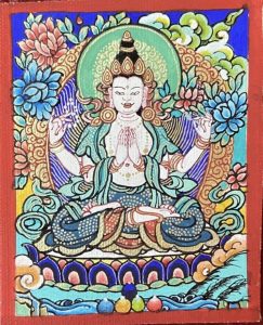 编号118-2020868:彩绘小唐卡-四臂观音(长方形·5*4CM左右)