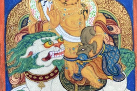 编号118-2110110：彩绘小唐卡-财宝天王（长方形·5*4CM左右）