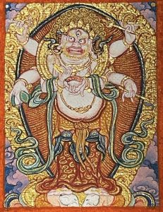 编号118-2110238:彩绘小唐卡-白六臂玛哈嘎拉(长方形·5*4CM左右)