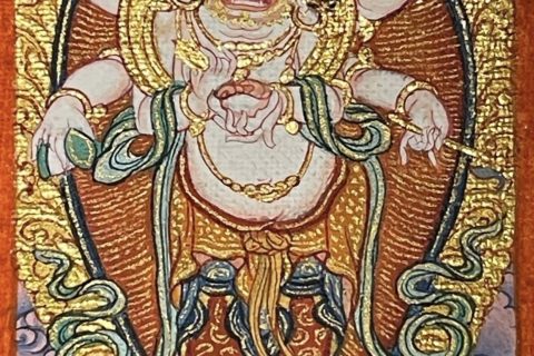 编号118-2110238：彩绘小唐卡-白六臂玛哈嘎拉（长方形·5*4CM左右）