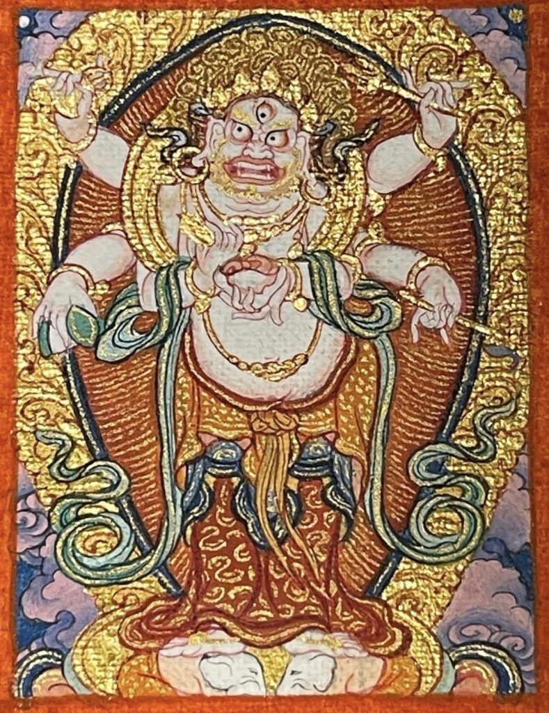 编号118-2110238：彩绘小唐卡-白六臂玛哈嘎拉（长方形·5*4CM左右）