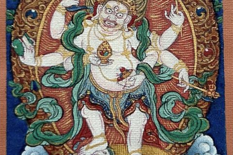 编号118-2135294：彩绘小唐卡-白六臂玛哈嘎拉（长方形·5*4CM左右）