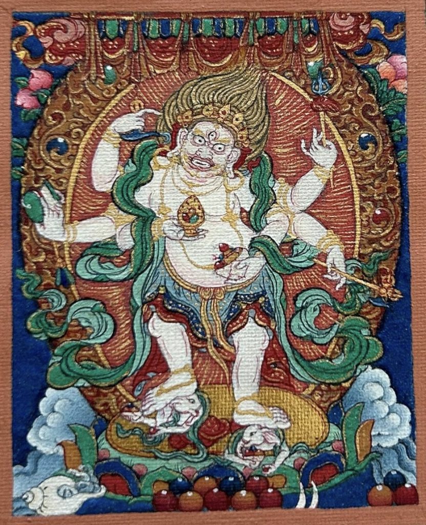编号118-2135294：彩绘小唐卡-白六臂玛哈嘎拉（长方形·5*4CM左右）