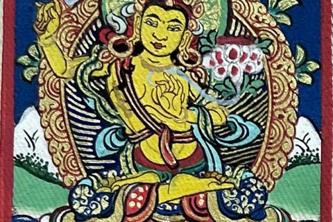 编号118-2138366：彩绘小唐卡-文殊菩萨（长方形·5*4CM左右）