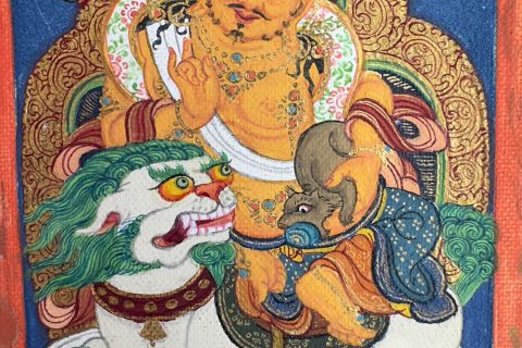 编号118-2209132：彩绘小唐卡-财宝天王（长方形·5*4CM左右）