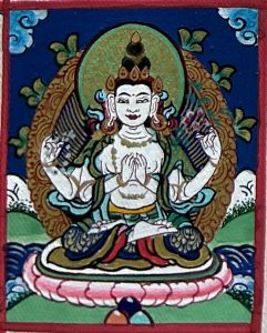 编号118-2594181:彩绘小唐卡-四臂观音(长方形·5*4CM左右)