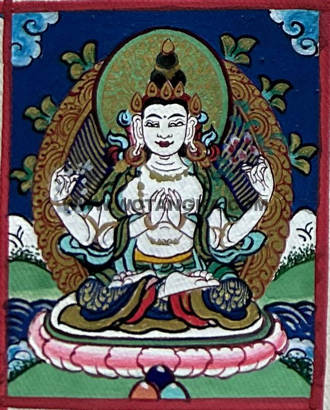 编号118-2594181：彩绘小唐卡-四臂观音（长方形·5*4CM左右）