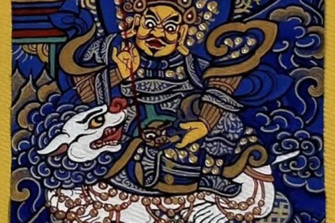 编号118-2942538：蓝金小唐卡-财宝天王（长方形·5*4CM左右）