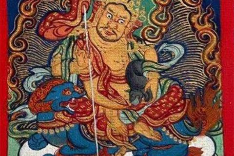 编号118-3226703：彩绘小唐卡-财宝天王（长方形·5*4CM左右）