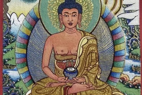 编号118-3228105：彩绘小唐卡-阿弥陀佛（长方形·5*4CM左右）