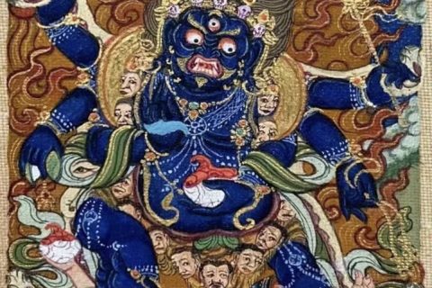 编号118-3365913：彩绘小唐卡-六臂玛哈嘎拉（长方形·5*4CM左右）
