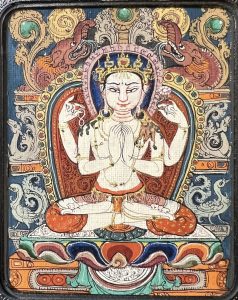 编号118-3665614:彩绘小唐卡-四臂观音(长方形·5*4CM左右)