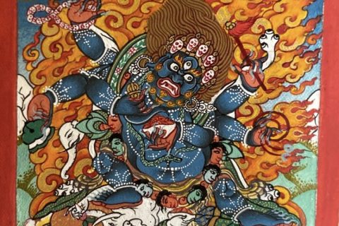 编号118-3853642：彩绘小唐卡-六臂玛哈嘎拉（长方形·5*4CM左右）