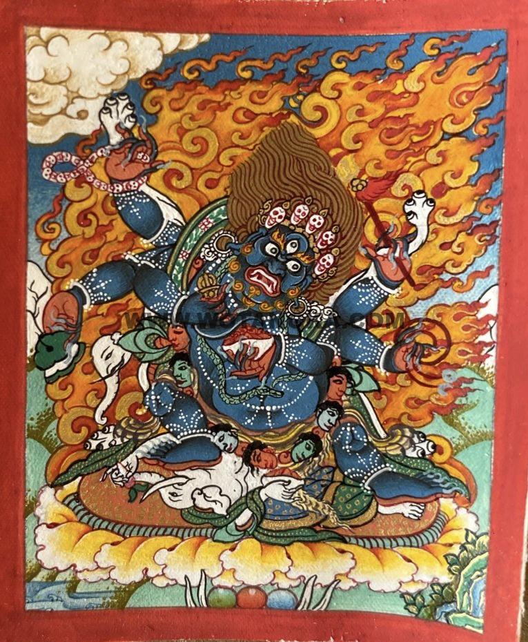 编号118-3853642：彩绘小唐卡-六臂玛哈嘎拉（长方形·5*4CM左右）