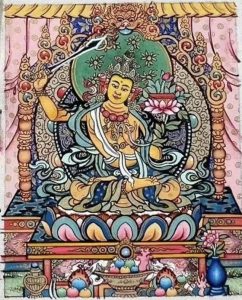 编号118-4002446:彩绘小唐卡-文殊菩萨(长方形·5*4CM左右)