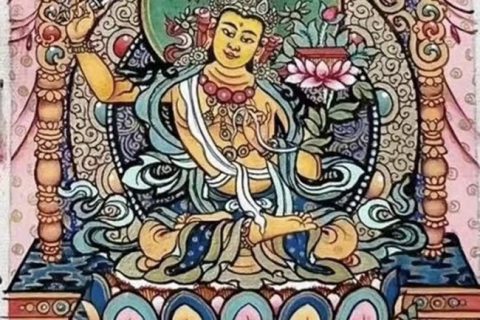 编号118-4002446：彩绘小唐卡-文殊菩萨（长方形·5*4CM左右）