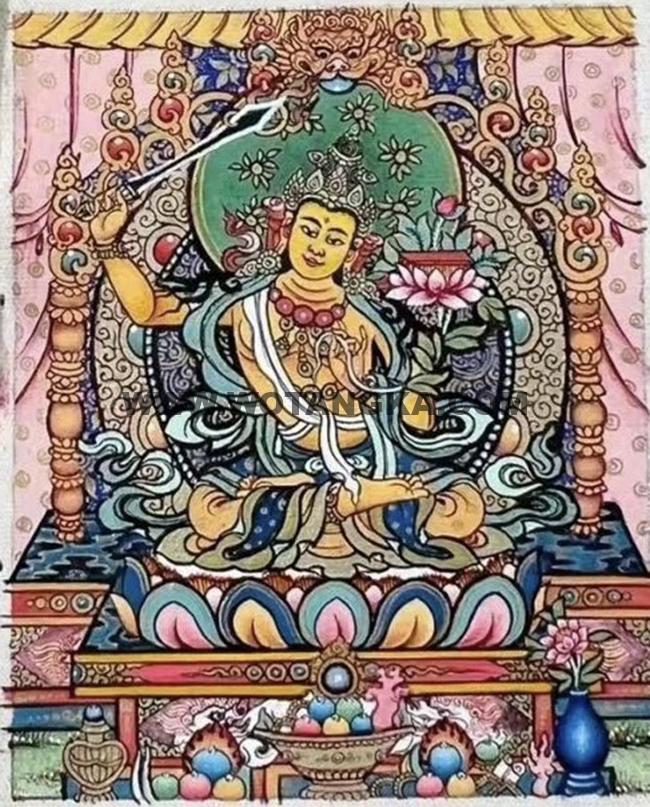 编号118-4002446：彩绘小唐卡-文殊菩萨（长方形·5*4CM左右）