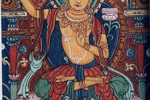 编号118-4045434：彩绘小唐卡-文殊菩萨（长方形·5*4CM左右）