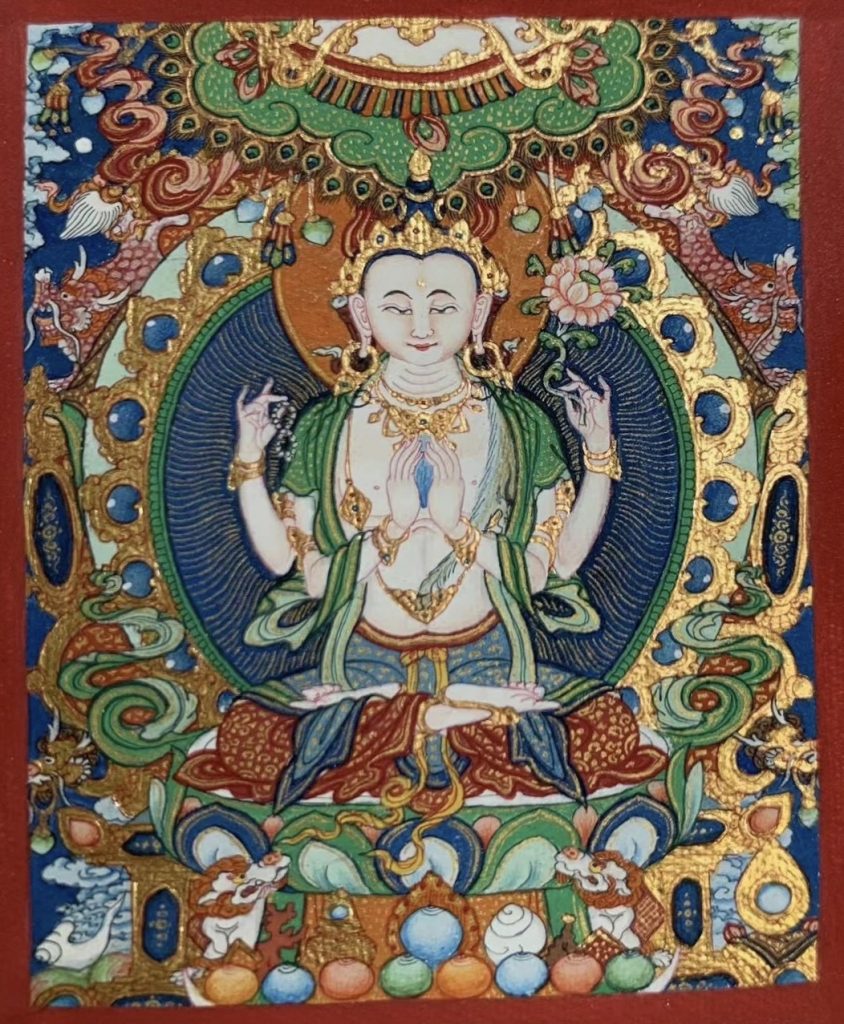 编号118-4248624：彩绘小唐卡-四臂观音（长方形·5*4CM左右）