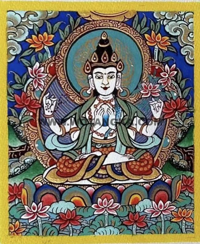编号118-4364731：彩绘小唐卡-四臂观音（长方形·5*4CM左右）