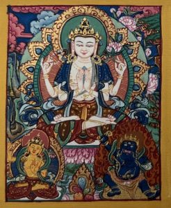 编号118-4483319:彩绘小唐卡-四臂观音·三怙主(长方形·5*4CM左右)