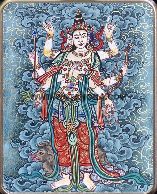 编号118-4609372：彩绘小唐卡-光明佛母·摩利支天（长方形·5*4CM左右）