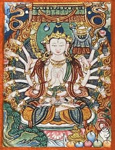 编号118-4973603:彩绘小唐卡-准提佛母(长方形·5*4CM左右)