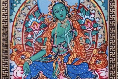 编号118-5123248：彩绘小唐卡-绿度母（长方形·5*4CM左右）