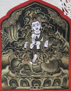 编号118-5138077:黑金小唐卡-普贤菩萨(尖塔长方形·5*4CM左右)