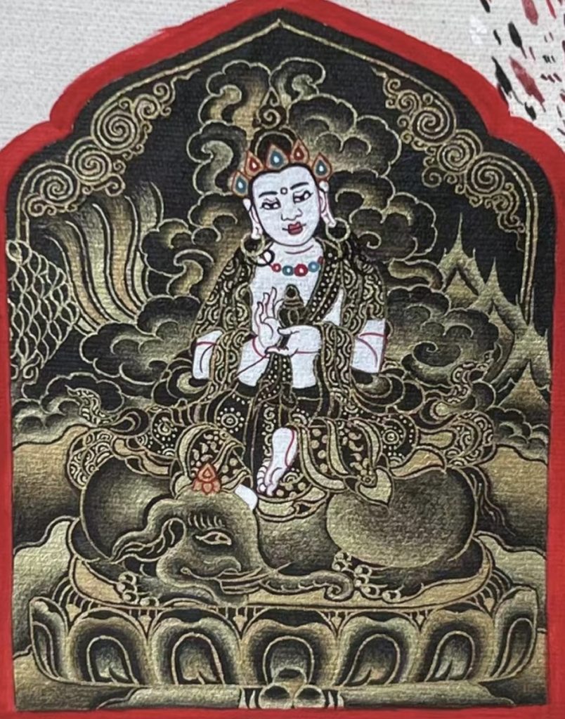 编号118-5138077：黑金小唐卡-普贤菩萨（尖塔长方形·5*4CM左右）