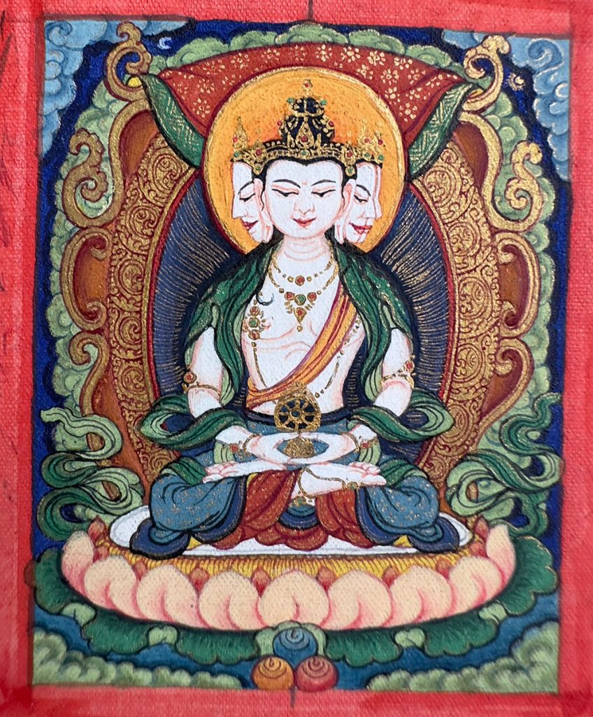 编号118-5318786：彩绘小唐卡-四面大日如来（长方形·5*4CM左右）