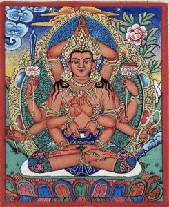 编号118-5341482:彩绘小唐卡-一面十二臂文殊菩萨(长方形·5*4CM左右)