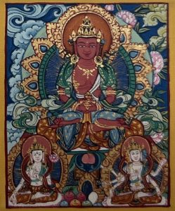编号118-5349392:彩绘小唐卡-长寿佛·长寿三尊(长方形·5*4CM左右)