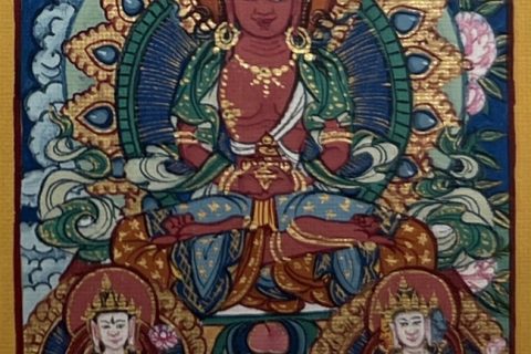 编号118-5349392：彩绘小唐卡-长寿佛·长寿三尊（长方形·5*4CM左右）