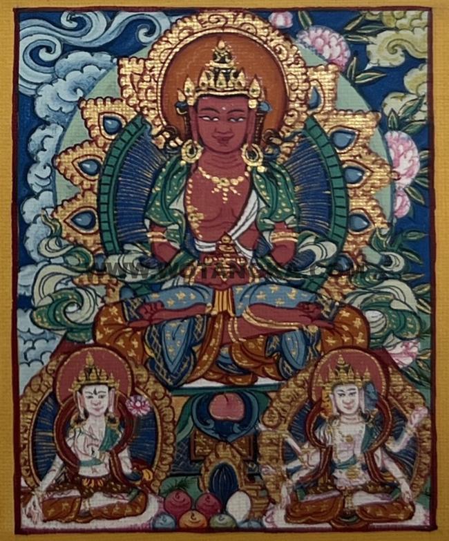 编号118-5349392：彩绘小唐卡-长寿佛·长寿三尊（长方形·5*4CM左右）