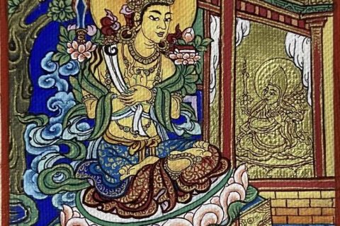 编号118-5417769：彩绘小唐卡-文殊菩萨授法宗喀巴（长方形·5*4CM左右）